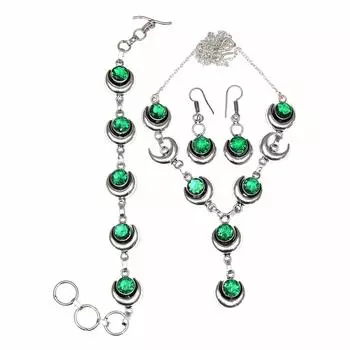 Комплект этнических украшений ручной работы с изумрудным кварцем и ожерельем 18-20