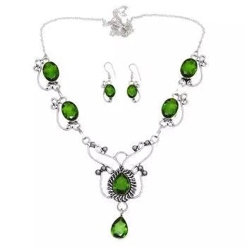 Комплект этнических украшений с изумрудным кварцем и ожерельем 16-18 дюймов
