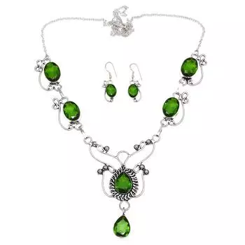 Комплект этнических украшений с изумрудным кварцем и ожерельем 16-18 дюймов