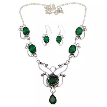 Комплект этнических украшений с изумрудным кварцем и ожерельем 16-18 дюймов