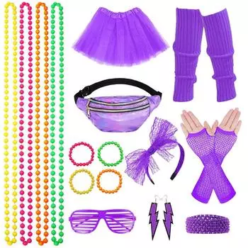 Комплект аксессуаров для костюмов 80-х годов, женские юбки-пачки для девочек и взрослых, неоновые нарядные платья для девочек 1980-х годов, женский девичник free size