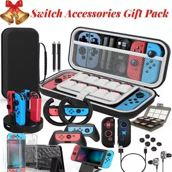 Комплект аксессуаров для Switch 27 в 1 с чехлом для переноски, защитой экрана, зарядной док-станцией, компактной игровой подставкой. Еще
