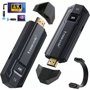 Комплект беспроводного HDMI-удлинителя 4K, Портативный, Компактный, Двухдиапазонный Wi-Fi 2,4 ГГц и 5 ГГц, Разрешение 4K (30Гц), Дальность 50 м, Сверхнизкая задержка 66 мс, Поддерживает