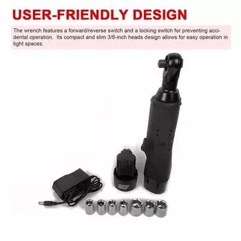 Комплект беспроводных электрических ключей, 12 В. 38-дюймовый силовой ключ с храповым механизмом. Угловой ключ на 90 градусов с 7 чёрный