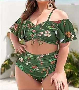 Комплект бикини больших размеров для полных женщин, новинка 2024 года, эластичный сексуальный купальник, женский купальник высокого качества из полиэстера, женский купальный костюм с принтом, женский летний купальник L