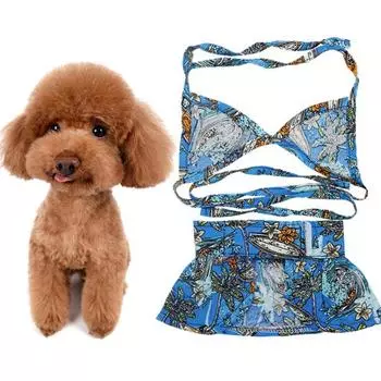 Комплект бикини для домашних животных, летний пляжный принт с листьями, шнуровкой, дышащей лентой, реквизит для фотосессии, маленький, средний купальный костюм для собак, щенков, кошек, купальники L белый