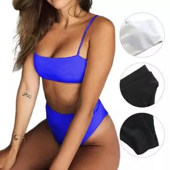 Комплект бикини из 2 предметов, однотонный, на трехточечной резинке, на тонких бретельках, для женщин M чёрный