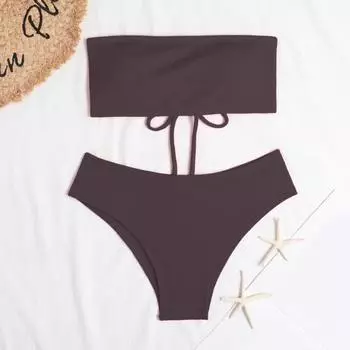 Комплект бикини из 2 предметов со шнуровкой сзади, однотонный, из двух частей, бюстгальтер-бандо S чёрный