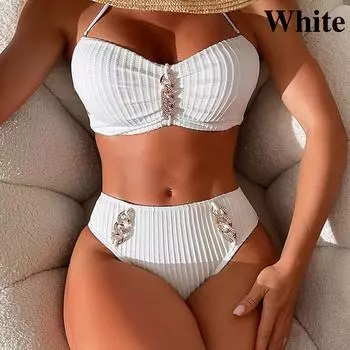 Комплект бикини из Европы и США, модный женский купальник-биники с разрезом S белый