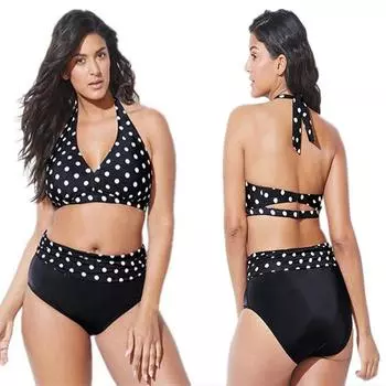 Комплект бикини, купальник, женский купальник с контролем живота, высокая талия, купальник больших размеров S чёрный