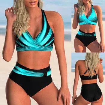 Комплект бикини очаровательный быстросохнущий креативный купальник эластичный комплект бикини купальный костюм для пляжа XXXL чёрный