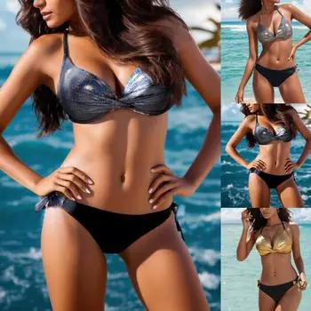 Комплект бикини с пайетками, бразильский купальник золотого цвета, блестящие сексуальные бикини, пляжные купальники, летние купальные костюмы для бассейна, купальщицы S чёрный