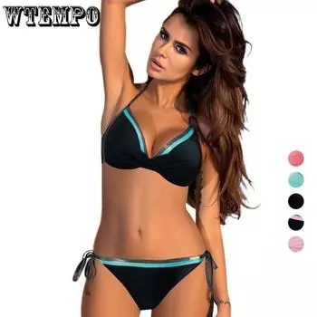 Комплект бикини с разрезом, летний женский сексуальный купальник в стиле пэчворк, бандажный женский пляжный купальный костюм S