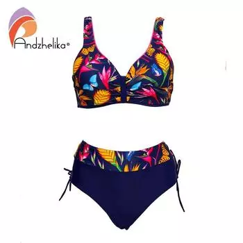 Комплект бикини с высокой талией и цветочным принтом, сексуальный женский купальник с эффектом пуш-ап из двух предметов, большие размеры, летние купальные костюмы