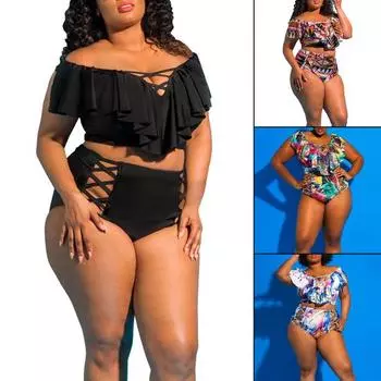Комплект бикини, сексуальный комплект из двух частей с высокой талией, женский купальник с цветочным принтом для бассейна 3XL