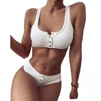 Комплект бикини в рубчик, однотонные женские купальники, купальник с эффектом пуш-ап, женский купальник с разрезом, купальный костюм, пляжная одежда XL чёрный