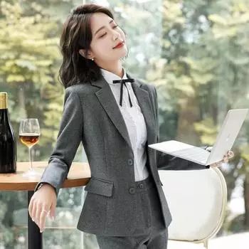 Комплект блейзера для женщин, деловая рабочая куртка, брюки, модные повседневные брюки, комплект блейзера, офисная женская одежда больших размеров XXXXXL чёрный