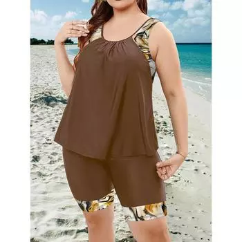 Комплект боди-танкини большого размера, женский купальник-топ с круглым вырезом и шортами, комплект из 2 предметов 0XL(12) чёрный