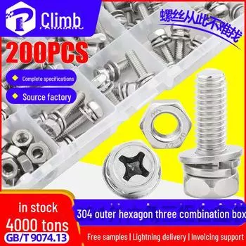 Комплект болтов с шестигранной головкой из нержавеющей стали 304 с плоскими и пружинными шайбами