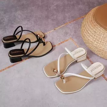 Комплект босоножек с мыском, шлепанцы, женская летняя одежда, модная французская вечерняя обувь на низком каблуке с плоским дном, пляжная обувь, обтягивающая ноги, классная 35