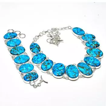 Комплект браслетов из натурального голубого медно-бирюзового драгоценного камня ручной работы из стерлингового серебра 925 пробы, комплект старинных украшений, подарок на День матери 20 синий