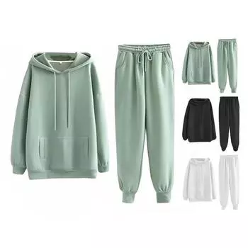 Комплект брюк с длинными рукавами и капюшоном, толстый, мягкий, теплый, на шнурке, с эластичной резинкой на талии, свободные карманы, спортивный повседневный топ с ремешком на щиколотке XL белый