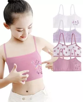 Комплект бюстгальтера для девочек, растущая половина, начальная школа, спортивный комплект из 4 [Hapipana] 4, бюстгальтер, топ, нижнее белье, девочки, студенты, 9-12 лет, подростки,