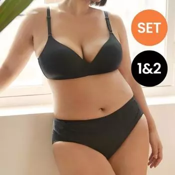 Комплект бюстгальтера и трусиков Skinny Five Airgram No-Wire (1 бюстгальтер + 2 трусиков, черный комплект/телесный комплект) (Black) Bra 70AB/Panties L