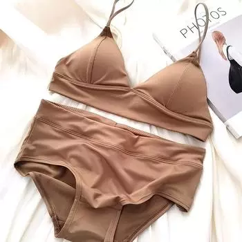 Комплект бюстгальтера с французскими треугольными чашками, удобное бесшовное женское нижнее белье, сексуальный бюстгальтер с глубоким V-образным вырезом и трусики, комплект нижнего белья с открытой спиной S белый