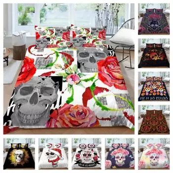 Комплект чехлов в стиле 3D черепа, элитные модные роскошные комплекты постельного белья для мужчин, женщин и девочек, королевский размер, домашний декор для спальни UK Single 135x200cm