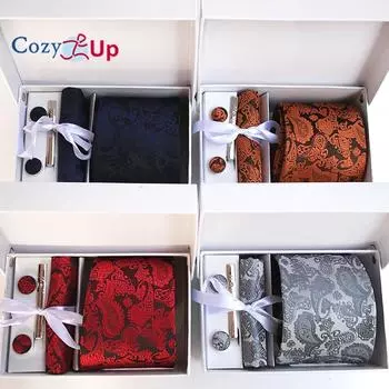 Комплект Cosy Up из 6 предметов, мужские галстуки с узором пейсли, включая галстук, квадратный шарф, манжеты, зажим для галстука, подарочная коробка