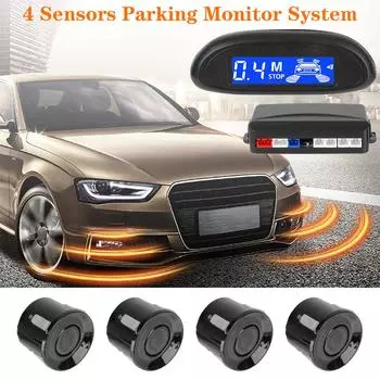 Комплект датчиков парковки автомобиля, радар заднего хода, 4 датчика, интеллектуальный зуммер, звуковой сигнал, индикатор, ЖК-дисплей, система обнаружения парковки автомобиля чёрный