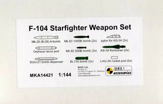 Комплект деталей для истребителя Mark 1 Starfighter, пластиковые детали для модели Mark MKMA14421 1/144 F-104 (для 1/Уровень)