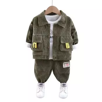 Комплект детских толстовок для мальчиков на весну и осень, комплект из 3 предметов 100 армия зеленый