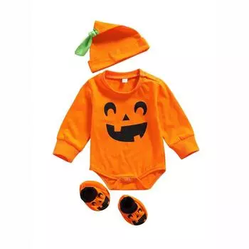 Комплект детского костюма на Хэллоуин для новорожденного мальчика: боди с тыквой + шапка + носки 60