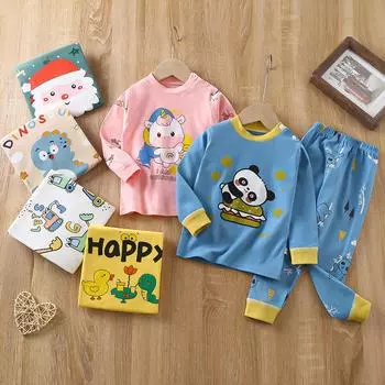 Комплект детского нижнего белья из хлопка, осенняя одежда, длинные брюки, теплые пижамы с длинными рукавами для малышей и девочек из хлопка 80