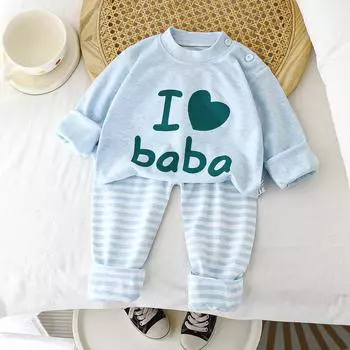 Комплект детского нижнего белья Весна и Осень Новый стиль Мальчики Чистый хлопок Детская домашняя одежда Девочки Осенние брюки Пижама Детская одежда 73cm синий