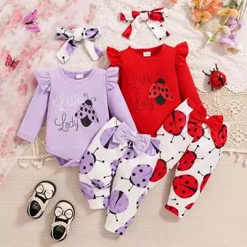 Комплект детского ромпера с принтом алфавита - Брюки с бантом, костюм из двух предметов 12M