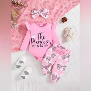 Комплект детского ромпера с принтом алфавита - Брюки с бантом, костюм из двух предметов 12 розовый