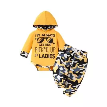 Комплект детского ромпера с принтом алфавита - Брюки с бантом, костюм из двух предметов 12 оранжевый