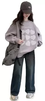 Комплект детской одежды для девочек, джинсовые брюки с длинным рукавом, корейская одежда, детская осенняя одежда, стильная милая комнатная одежда, одежда для дома, весна-осень, день рождения фиолетовый