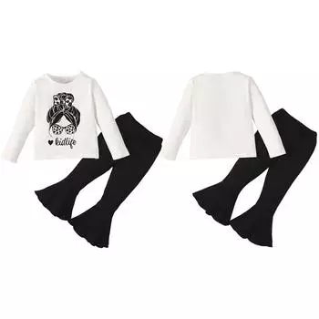 Комплект детской одежды для девочек: свитшот с принтом, топ и расклешенные брюки, 2 шт. 4-5Y