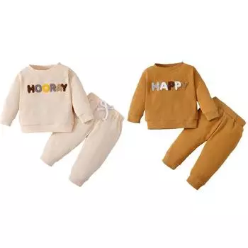 Комплект детской одежды для малышей, пуловер с вышивкой букв, свитер, топ и штаны 80