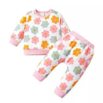 Комплект детской одежды для малышей, толстовка с принтом лепестков, топ и штаны, комплект из 2 предметов 70