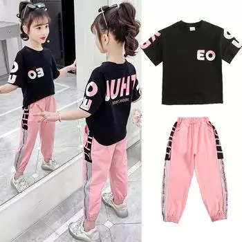 Комплект детской одежды из 2 предметов, весенне-летние костюмы для девочек, повседневный топ с короткими рукавами + брюки, комплект одежды 160 белый