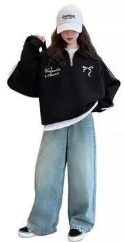 Комплект детской одежды, комплект из 2 предметов для девочек, комплект из 2 предметов для учеников начальной школы, комплект из джерси для занятий спортом на открытом воздухе, комплект из джерси для девочек 120 130 140 чёрный