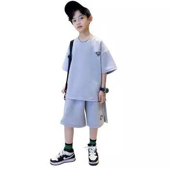 Комплект детской одежды, комплект из двух предметов для мальчиков, верх и низ, для учеников начальной школы, для занятий спортом на открытом воздухе, для детей 110-160 (110, Серый) серый