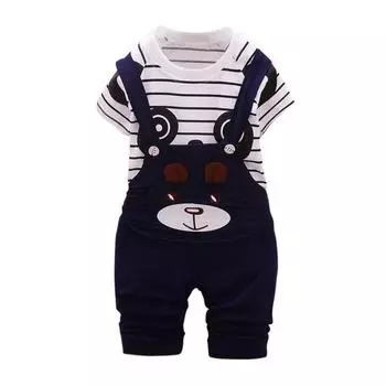 Комплект детской одежды с принтом панды, детский комплект с короткими рукавами и принтом панды, летние детские полосатые топы и брюки, комплект 90