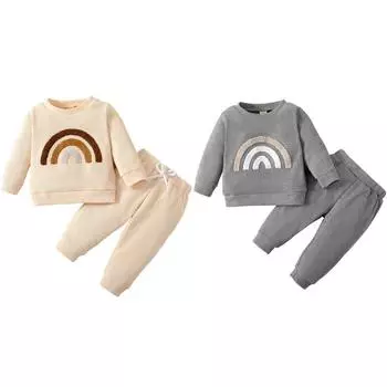 Комплект детской одежды с радужным узором, пуловер, свитер, топ и штаны 90