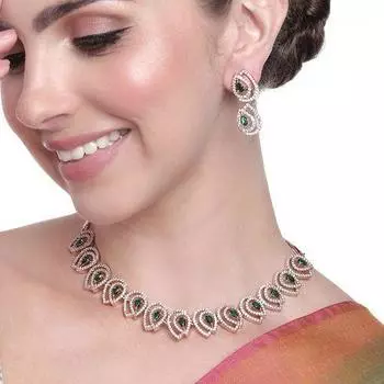 Комплект дизайнерского дизайнерского ожерелья Estele из розового золота с патинированным фианитом и изумрудными камнями для женщин